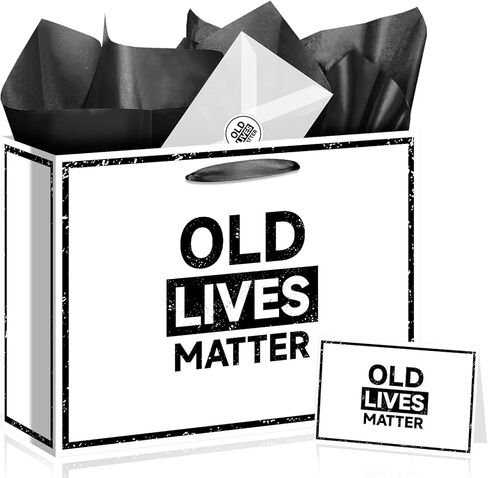 Allparty Funny Gift Bag for Men & Women – Large Old Lives Matter Birthday Wrap Set with Wrapping Paper, Greeting Card, Envelope & Sticker – 13.8"x10.2"x5.1" – for Dad Grandpa Husband 40th 50th 60th 70th 80th 90th Retirement in Saudi Arabia