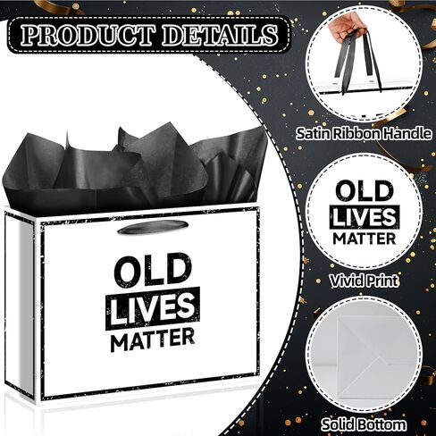 Allparty Funny Gift Bag for Men & Women – Large Old Lives Matter Birthday Wrap Set with Wrapping Paper, Greeting Card, Envelope & Sticker – 13.8"x10.2"x5.1" – for Dad Grandpa Husband 40th 50th 60th 70th 80th 90th Retirement in Saudi Arabia