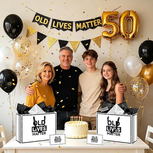 Allparty Funny Gift Bag for Men & Women – Large Old Lives Matter Birthday Wrap Set with Wrapping Paper, Greeting Card, Envelope & Sticker – 13.8"x10.2"x5.1" – for Dad Grandpa Husband 40th 50th 60th 70th 80th 90th Retirement in Saudi Arabia