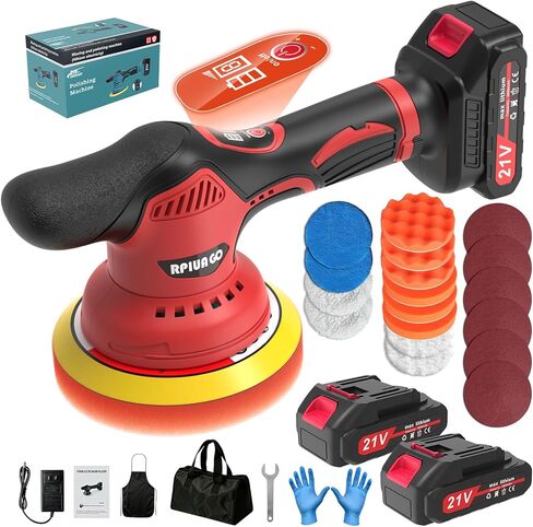 Cordless Car Buffer Polisher, 6-Inch Car Buffers and Polisher Kit with 2x2000mAh 21V Batteries & 28PCS Accessories, 8-Speed 6000RPM Orbital Polisher for Car Detailing, Waxing, Scratch Removal in Saudi Arabia