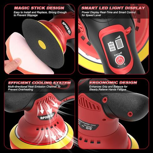 Cordless Car Buffer Polisher, 6-Inch Car Buffers and Polisher Kit with 2x2000mAh 21V Batteries & 28PCS Accessories, 8-Speed 6000RPM Orbital Polisher for Car Detailing, Waxing, Scratch Removal in Saudi Arabia