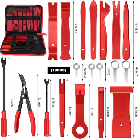 19 PCS Trim Removal Tool Set, Plastic Upholstery Pry Tool Auto Panel Fastener Clips with Storage Bag, Universal No Scratch Pliers Kit for Vehicle Door Dashboard Audio (Red) in Saudi Arabia