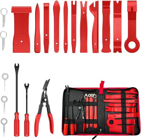 19 PCS Trim Removal Tool Set, Plastic Upholstery Pry Tool Auto Panel Fastener Clips with Storage Bag, Universal No Scratch Pliers Kit for Vehicle Door Dashboard Audio (Red) in Saudi Arabia