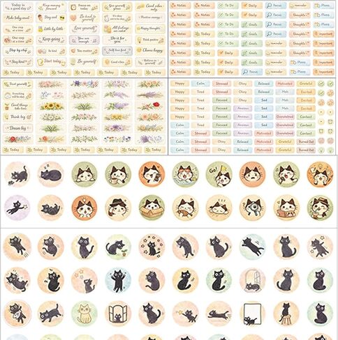 606Pcs Vintage Journaling Stickers – Planner Stickers with Labels, Mood & Emotion, Motivational Quotes & Floral Designs – Waterproof Vinyl Stickers for Journal, Planner, Laptop & Water Bottle in Kuwait