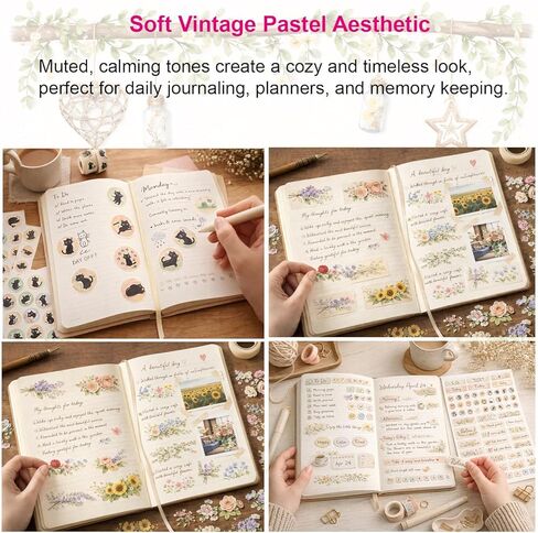606Pcs Vintage Journaling Stickers – Planner Stickers with Labels, Mood & Emotion, Motivational Quotes & Floral Designs – Waterproof Vinyl Stickers for Journal, Planner, Laptop & Water Bottle in Kuwait