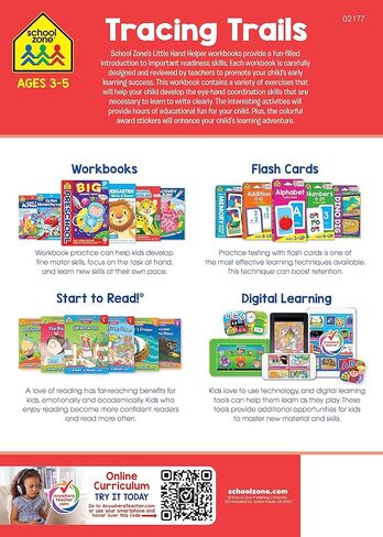 School Zone Tracing Trails Workbook: 32 Pages, Preschool, Pre-Writing, Intro to Shapes, Alphabet, Numbers, Ages 3 to 5 (Little Hand Helper Book Series) in Kuwait