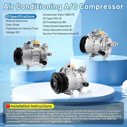 AC Compressor with Clutch Fit for Ram 1500 2014-2018 for Ram 1500 Classic 2019-2023 V8 5.7L CO 29182C Automotive Replacement A/C Compressor 68140664AC, 68140664AE, 198380 in Kuwait