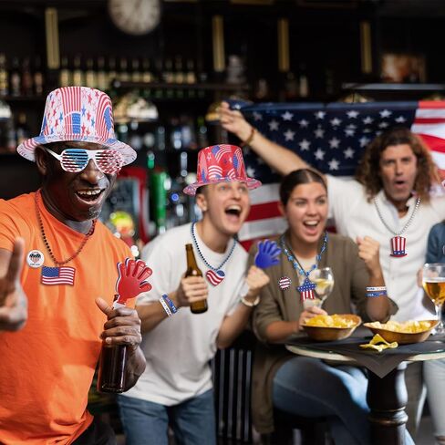 146 Pcs/ 12 Sets 4th of July Party Favors, Include 12 Patriotic Hat 12 Independence Day Hand Clappers 12 Silicone Bracelets 12 Brooches 12 Flags 24 Necklaces 12 Glasses 50 Stickers in Saudi Arabia