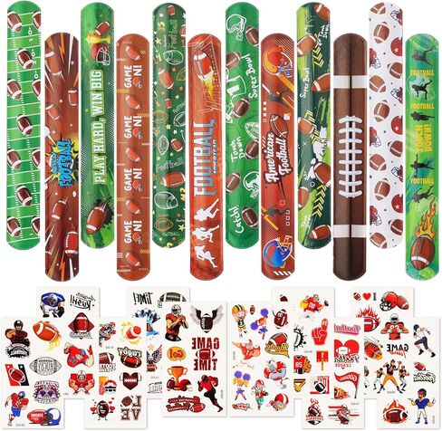 136 Pcs Football Party Favors - 36 Pcs Football Slap Bracelets & 100 Pcs Tattoos Footballs Themed Birthday Supplies Decorations Classroom Prizes Gifts in Kuwait