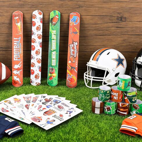 136 Pcs Football Party Favors - 36 Pcs Football Slap Bracelets & 100 Pcs Tattoos Footballs Themed Birthday Supplies Decorations Classroom Prizes Gifts in Kuwait