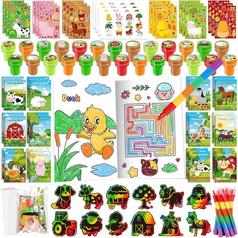 BenLouis 168 Pcs Farm Animal Party Favors Barnyard Animal Coloring Books Bulk for Kids Classroom Farm Birthday Gift Party Candy Goodie Bag Fillers Farmhouse Gift Decor Pinata Prize Activity Supplies in Kuwait