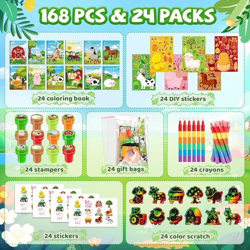 BenLouis 168 Pcs Farm Animal Party Favors Barnyard Animal Coloring Books Bulk for Kids Classroom Farm Birthday Gift Party Candy Goodie Bag Fillers Farmhouse Gift Decor Pinata Prize Activity Supplies in Kuwait