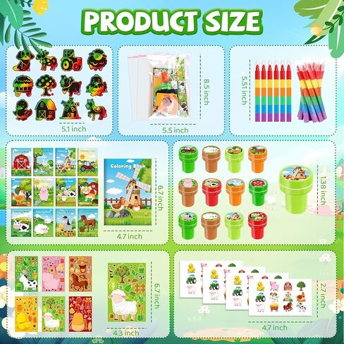 BenLouis 168 Pcs Farm Animal Party Favors Barnyard Animal Coloring Books Bulk for Kids Classroom Farm Birthday Gift Party Candy Goodie Bag Fillers Farmhouse Gift Decor Pinata Prize Activity Supplies in Kuwait