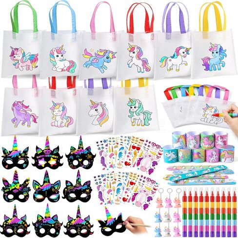 Unicorn Party Favors for Kids Birthday Party Supplies, Coloring Unicorn Gift Bag Scratch Mask Stackable Crayon Sticker Slap Bracelet Keychain, Boy Girl Goodie Bag Stuffer Pinata Filler Classroom Prize in Saudi Arabia