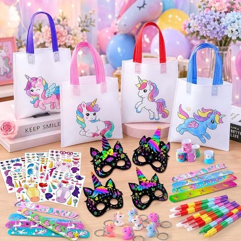Unicorn Party Favors for Kids Birthday Party Supplies, Coloring Unicorn Gift Bag Scratch Mask Stackable Crayon Sticker Slap Bracelet Keychain, Boy Girl Goodie Bag Stuffer Pinata Filler Classroom Prize in Saudi Arabia