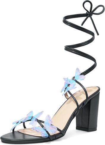 Perphy Butterfly Heels Rhinestone Lace Up Chunky Heel Sandals for Women in Saudi Arabia