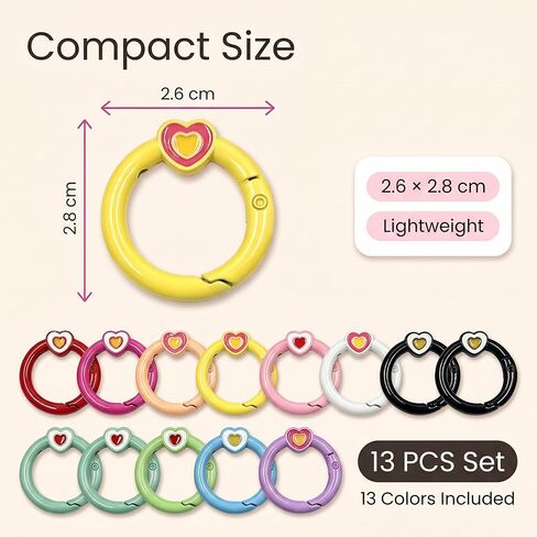 13Pcs Cute Spring O Ring Clasp Clip,Heart Shape Spring Snap Clasp Hook for Handbag & Keys,Jewelry Clasps, Lanyard,Keychain Making Findings in Saudi Arabia