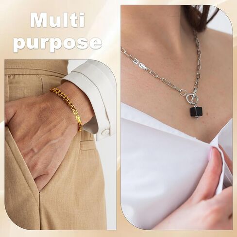 8 Pcs Necklace Extenders, Gold & Silver Bracelet Extender Watch Extender Clasp, Foldover Extension Jewelry Clasps Jewelry Making Repair Kit for Necklace Anklets Bracelet in Kuwait