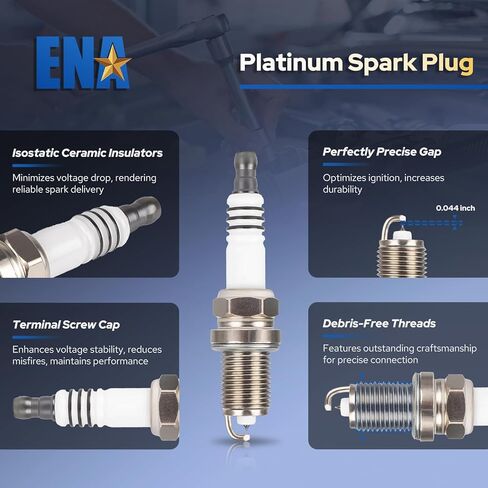 ENA Set of 4 Platinum Spark Plug Compatible with Acura Audi Jaguar Lexus Nissan Toyota Various Vehicles Replacement for 4503 7090 PK16TT 000018KJ13 0031595403 in Kuwait
