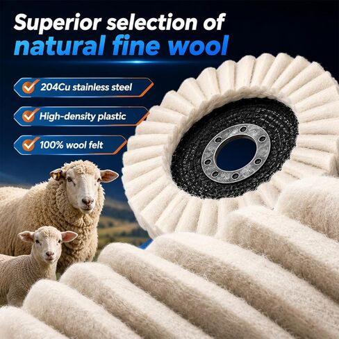 2026 New Wool Polishing Wheel Pad for Angle Grinder, Wool Felt Flap Polishing Disc, Thicken Wool Felt Buffing Wheel for Metal, Aluminum, Stainless Steel & Stone (2PCS, 1 * 115+1 * 125) in Kuwait