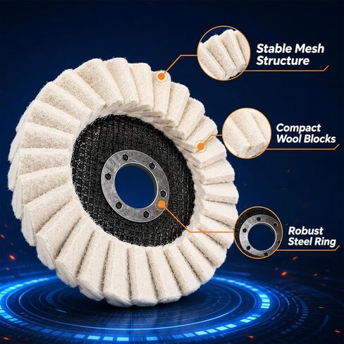 2026 New Wool Polishing Wheel Pad for Angle Grinder, Wool Felt Flap Polishing Disc, Thicken Wool Felt Buffing Wheel for Metal, Aluminum, Stainless Steel & Stone (2PCS, 1 * 115+1 * 125) in Kuwait