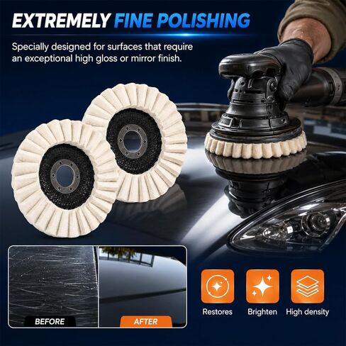 2026 New Wool Polishing Wheel Pad for Angle Grinder, Wool Felt Flap Polishing Disc, Thicken Wool Felt Buffing Wheel for Metal, Aluminum, Stainless Steel & Stone (2PCS, 1 * 115+1 * 125) in Kuwait