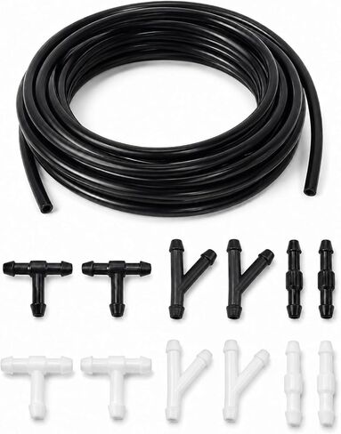 Windshield washer hose kit, 3 Meters (9.84ft) Flexible Washer Fluid Tubing with 12 Pcs Connectors (Black & White), windshield wiper hose repair kit for Cars, SUVs, Trucks in Kuwait