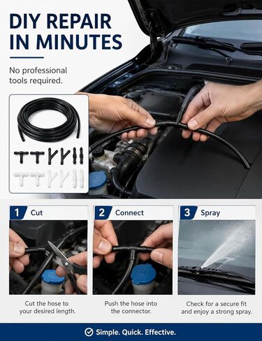 Windshield washer hose kit, 3 Meters (9.84ft) Flexible Washer Fluid Tubing with 12 Pcs Connectors (Black & White), windshield wiper hose repair kit for Cars, SUVs, Trucks in Kuwait