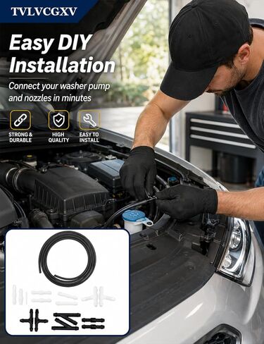 Windshield washer hose kit, 3 Meters (9.84ft) Flexible Washer Fluid Tubing with 12 Pcs Connectors (Black & White), windshield wiper hose repair kit for Cars, SUVs, Trucks in Kuwait