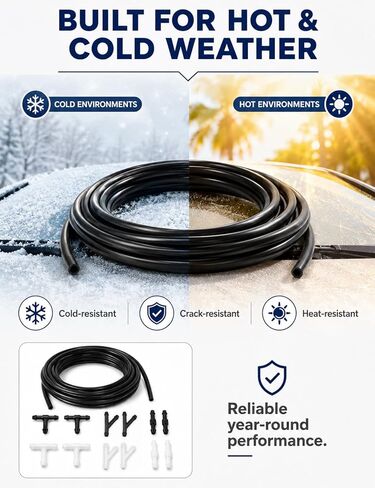 Windshield washer hose kit, 3 Meters (9.84ft) Flexible Washer Fluid Tubing with 12 Pcs Connectors (Black & White), windshield wiper hose repair kit for Cars, SUVs, Trucks in Kuwait