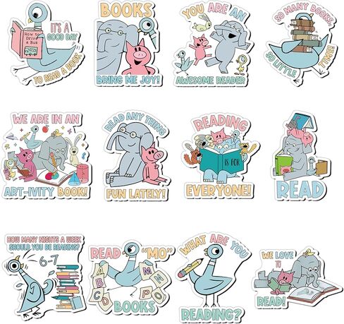 Back to School Reading Magnet - 12Pcs Funny Elephant and Pig Pigeon Hilarious Magnetic Bookmarks for Teachers, Classroom Lockers Whiteboard Decor for Classroom Supplies Office Metal Board in Saudi Arabia