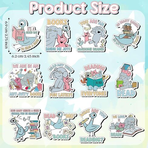 Back to School Reading Magnet - 12Pcs Funny Elephant and Pig Pigeon Hilarious Magnetic Bookmarks for Teachers, Classroom Lockers Whiteboard Decor for Classroom Supplies Office Metal Board in Saudi Arabia