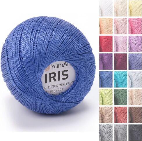YarnArt Iris – Mercerized Cotton Thread for Crochet & Lace, 100% Cotton, 20g 138m, Fine Weight, Ideal for Doilies, Tablecloths, Summer Garments & Home Decor (1, 922 – Royal Blue) in Kuwait