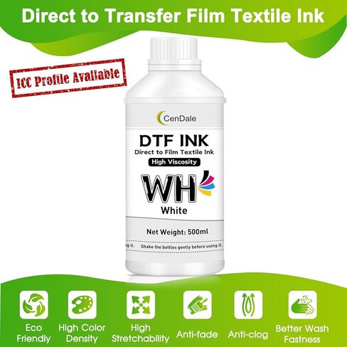 CenDale DTF White Ink 500ML - Upgraded High Viscosity, No Sediment DTF Ink for ET-8550 XP-15000 L1800 L805 R1390 R2400 DTF Printers, Heat Transfer Printing Direct to Film, Great Fluency, Clog Free in Saudi Arabia