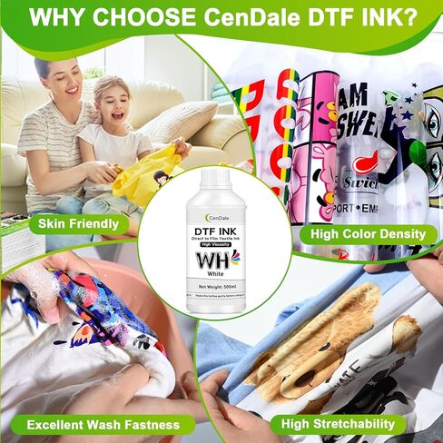 CenDale DTF White Ink 500ML - Upgraded High Viscosity, No Sediment DTF Ink for ET-8550 XP-15000 L1800 L805 R1390 R2400 DTF Printers, Heat Transfer Printing Direct to Film, Great Fluency, Clog Free in Saudi Arabia