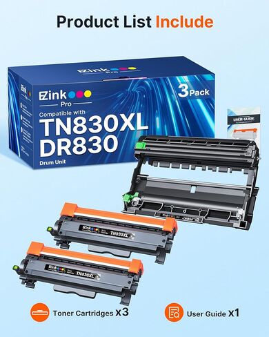 E-Z Ink Pro لحبر Brother TN830XL ​​ووحدة الطبل DR830 بديلة لطابعة Brother HL-L2405W HL-L2400D HL-L2460DW HL-L2465DW HL-L2480DW DCP-L2640DW MFC-L2820DWXL (2 حبر 1 طبل) in Kuwait