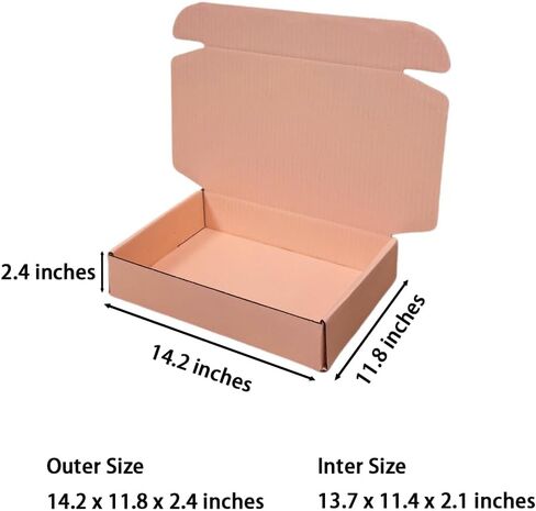 12 Pcs 14.2 x 11.8 x 2.4 inches Large Szie Corrugated Cardboard Gift Boxes Recyclable Shipping Boxes for Mailing & Holidays, Wedding, Birthday, Gifts Packaging (Powder Pink, 14.2 x 11.8 x 2.4") in Kuwait