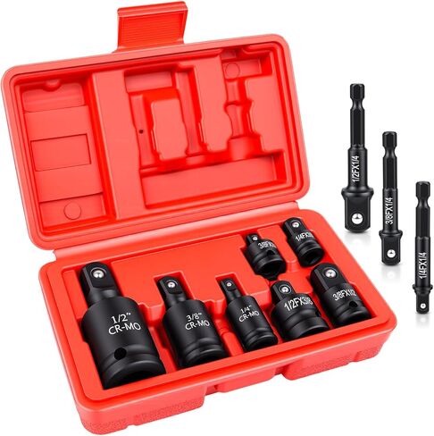 Impact Socket Adapter Set, 10-Piece 1/4" 3/8" 1/2" Drive Swivel Universal Joint Socket, Cr-Mo Steel, Drill Adapter and Reducer Set for Automotive Repair and DIY in Saudi Arabia