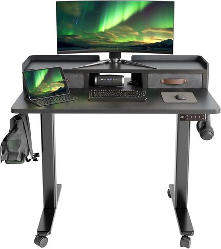 Claiks Standing Desk with Drawers, Stand Up Electric Standing Desk Adjustable Height, Sit Stand Desk with Storage Shelf and Splice Board, 48 Inch, Rustic Brown in Saudi Arabia