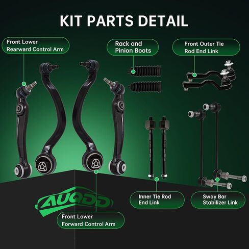 AUQDD 12Pc Front Suspension Kit (W/Adaptive Drive) Fit For 2014-2018 BM-W X5, 15-19 X6, Lower Control Arm w/Ball Joint, Sway Bar Link, Outer Inner Tie Rod End (# K622957 K623280 K750215 ES801292) in Kuwait