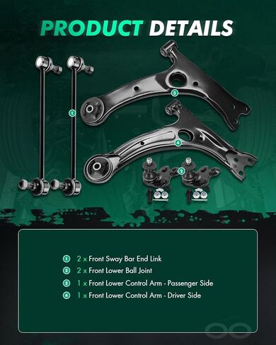 SCITOO 6pcs Front Suspension Kit Lower Control Arm Lower Ball Joint Sway Bar End Link fit for Toyota for Prius 2004-2009 in Kuwait
