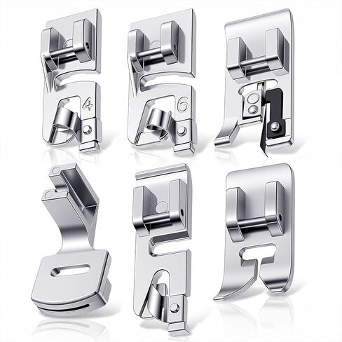 6PCS Sewing Machine Presser Foot Kit, Hemming Foot Kit 3/4/6mm Presser Feet Sewing Machine Accessories Gathering Zigzag Overlock Foots for All Low Shank Snap on SewingMachines in Kuwait