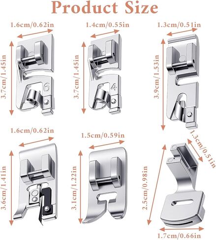 6PCS Sewing Machine Presser Foot Kit, Hemming Foot Kit 3/4/6mm Presser Feet Sewing Machine Accessories Gathering Zigzag Overlock Foots for All Low Shank Snap on SewingMachines in Kuwait