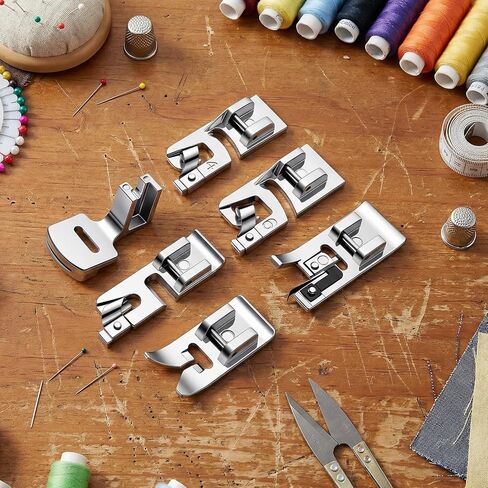 6PCS Sewing Machine Presser Foot Kit, Hemming Foot Kit 3/4/6mm Presser Feet Sewing Machine Accessories Gathering Zigzag Overlock Foots for All Low Shank Snap on SewingMachines in Kuwait