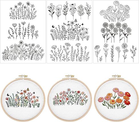 Water Soluble Embroidery Patterns Stabilizers - Rngmsi 3 Sheets Flower Stick and Stitch Embroidery Paper Wash Away 20Pcs Daisy Leaves Butterfly Embroidery Transfer Paper Stabilizers for Hand Sewing in Saudi Arabia