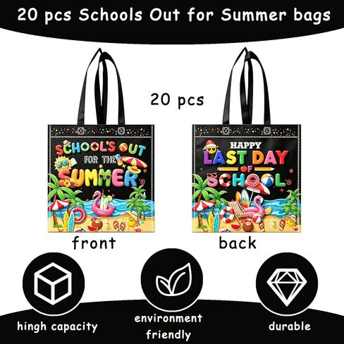 20 Pcs End of Year Students Gift Bags Last Day of School Goodie Bag School's Out For Summer Bags End of Year Non Woven Reusable Bags for School‘s Out for Summer Decorations in Kuwait