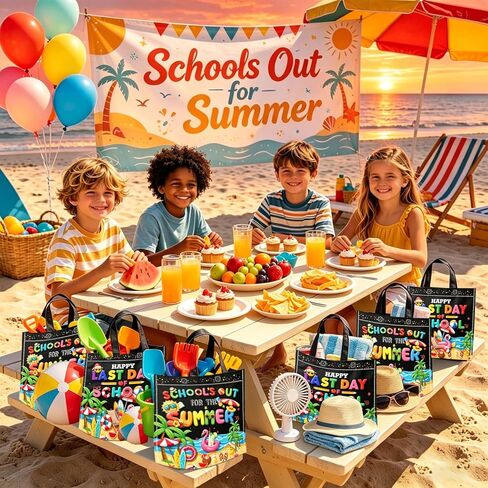 20 Pcs End of Year Students Gift Bags Last Day of School Goodie Bag School's Out For Summer Bags End of Year Non Woven Reusable Bags for School‘s Out for Summer Decorations in Kuwait
