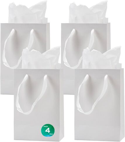 Aosric 4 Pack 5x3x8 In Black Gift Bags with Tissue Paper - Small Sturdy & Reusable Boutique Gift Bags with Ribbon Handles for Party Favors, Wedding, Birthdays, Christmas and Holidays in Saudi Arabia