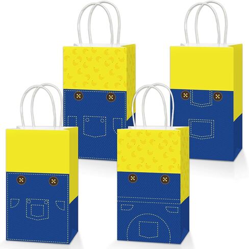 16Pcs Yellow Cartoon Gift Bags with Handles Cartoon Theme Party Supplies Yellow Candy Treat Bags Goodie Bag for Boys Girls Kids Baby Shower Birthday Party Decorations Favors Decor in Kuwait