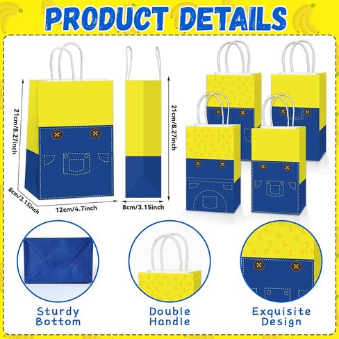 16Pcs Yellow Cartoon Gift Bags with Handles Cartoon Theme Party Supplies Yellow Candy Treat Bags Goodie Bag for Boys Girls Kids Baby Shower Birthday Party Decorations Favors Decor in Kuwait
